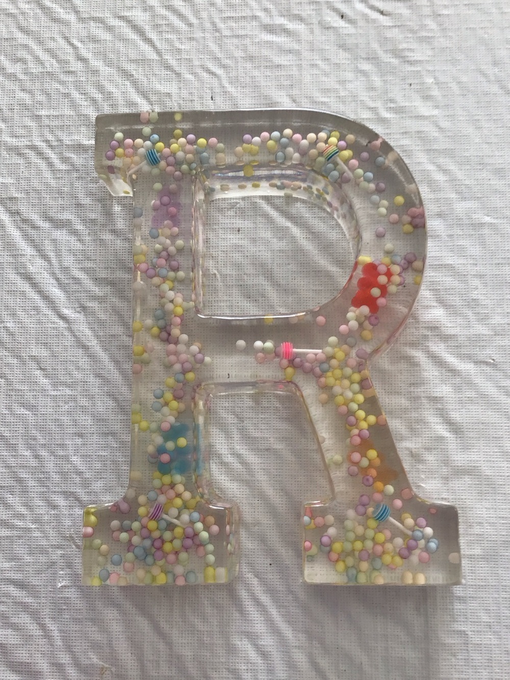 Clear Resin Letter R with Pastel Confetti - Decorative Home Party Accent